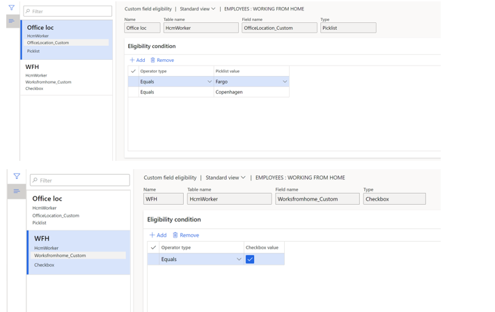 Eligibility conditions within a cusom field criterion.