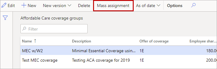 Selecting Mass assignment.