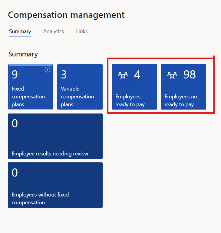 Compensation management workspace.