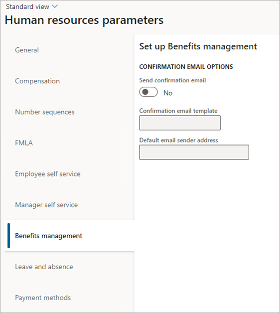 Benefits management tab.