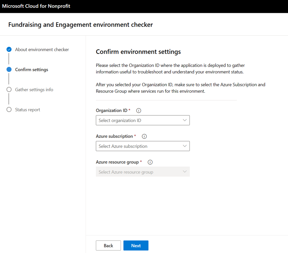 Screen shot showing the screenshot showing the areas to input the parameters to run the Environment checker.