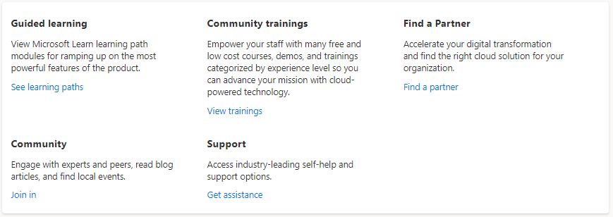 Screenshot showing links to additional resources for Fundraising and Engagement, such as guided learning and general support.