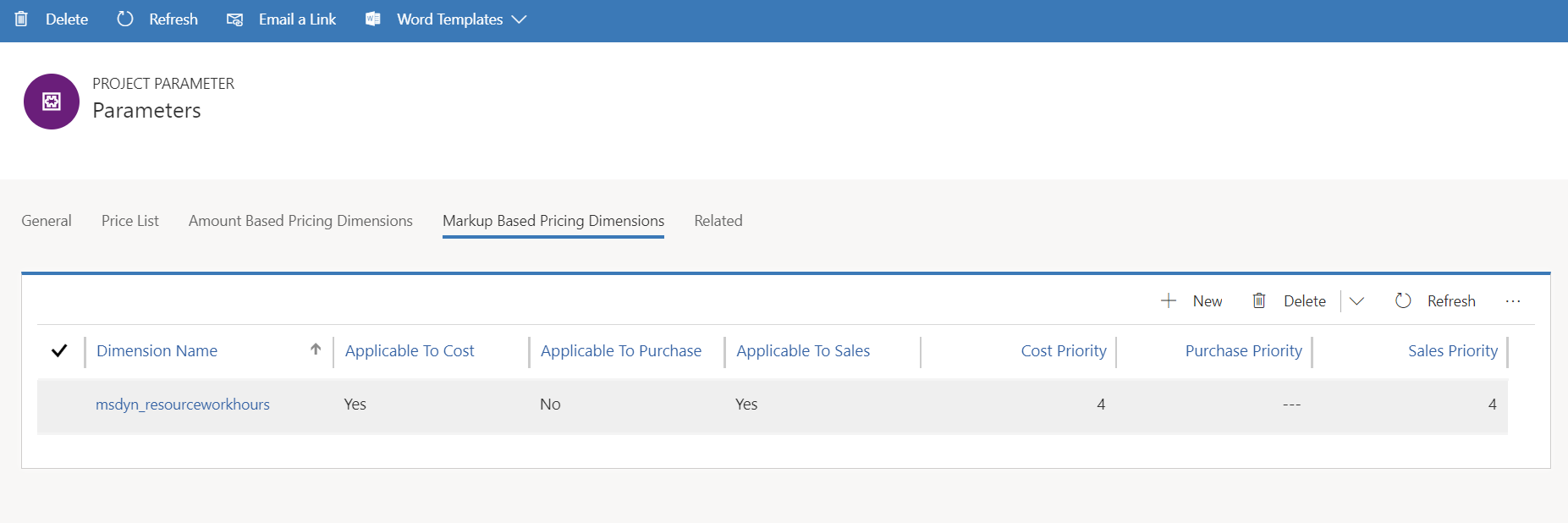 Markup - based Pricing Dimension Rows.