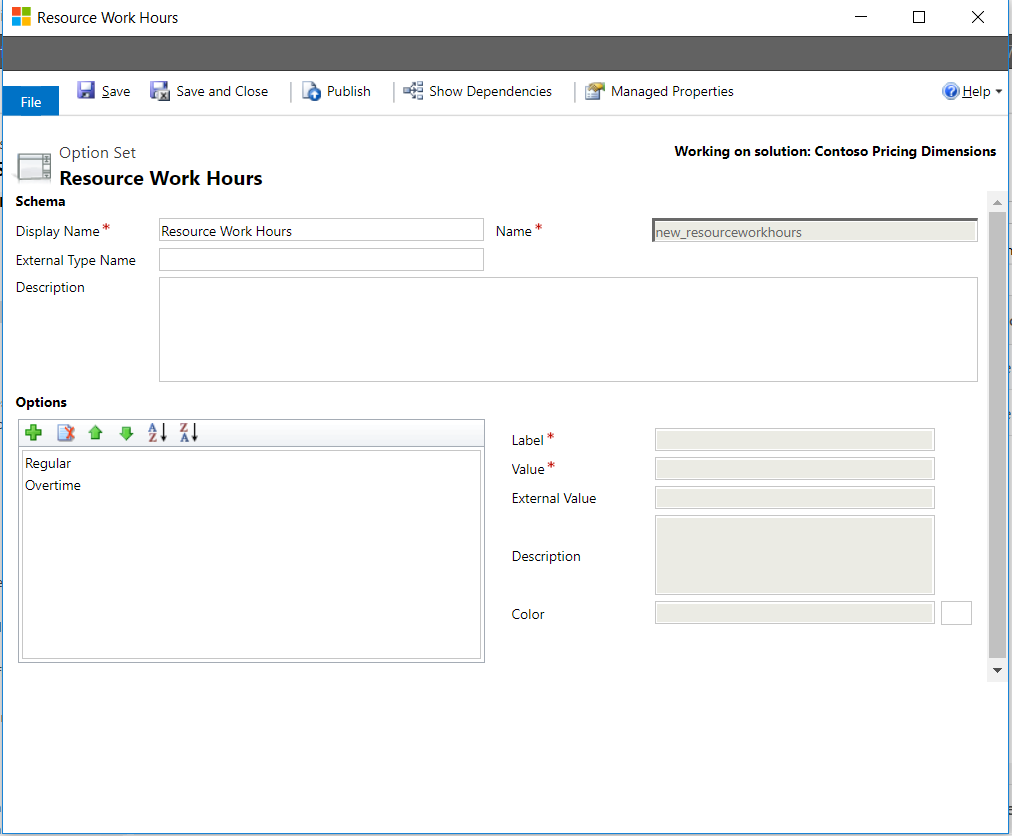 Option set based pricing dimension called Resource Work Hours.