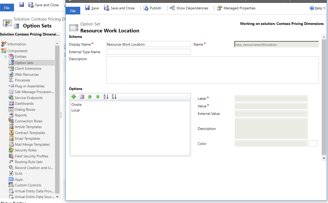 Option set based pricing dimension called Resource Work Location.