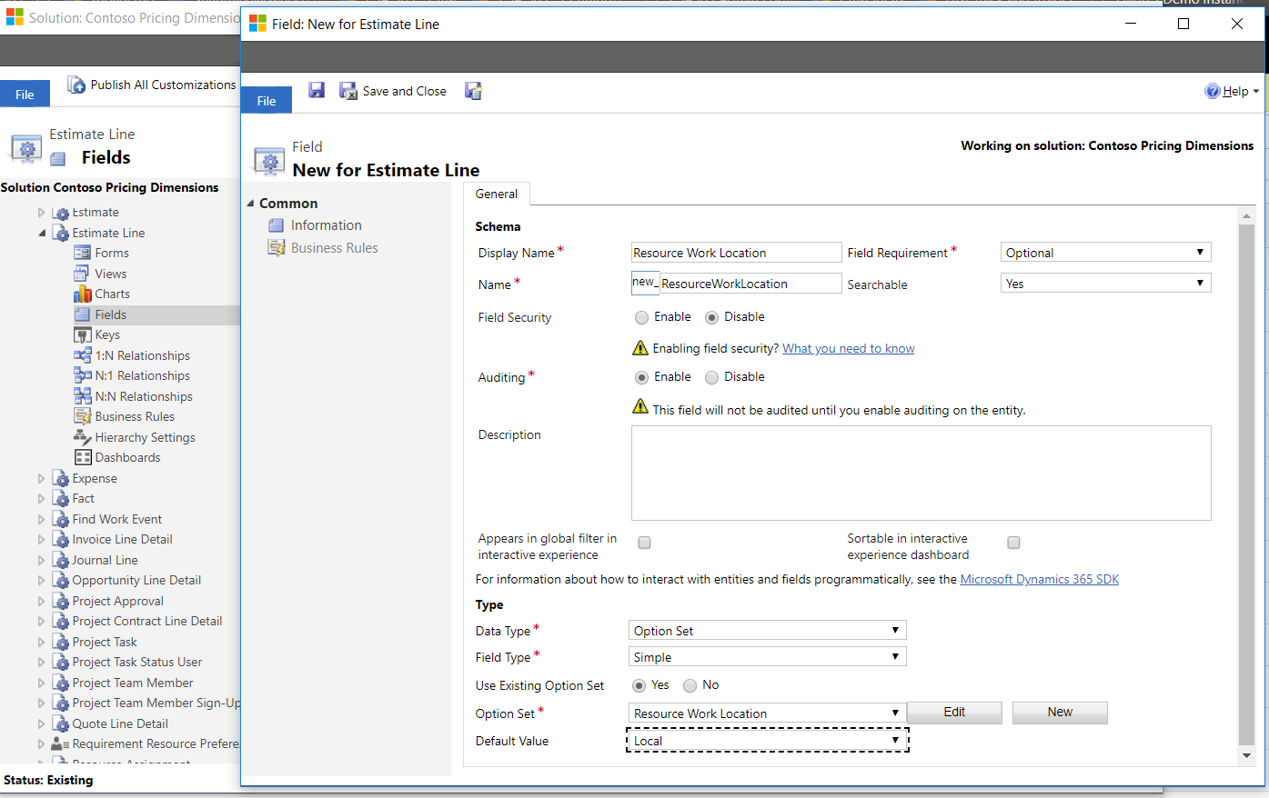 Adding Resource Work Location to Estimate Line.