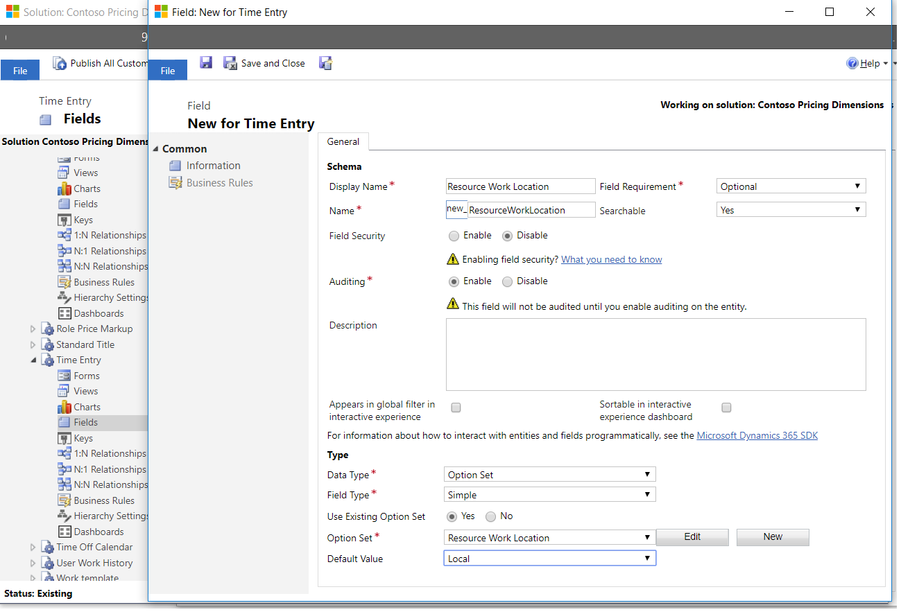 Adding Resource Work Location to Time Entry.