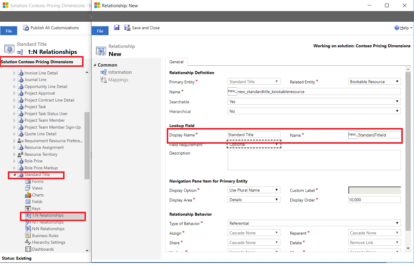 Adding Standard Title as a reference field to Bookable Resource.