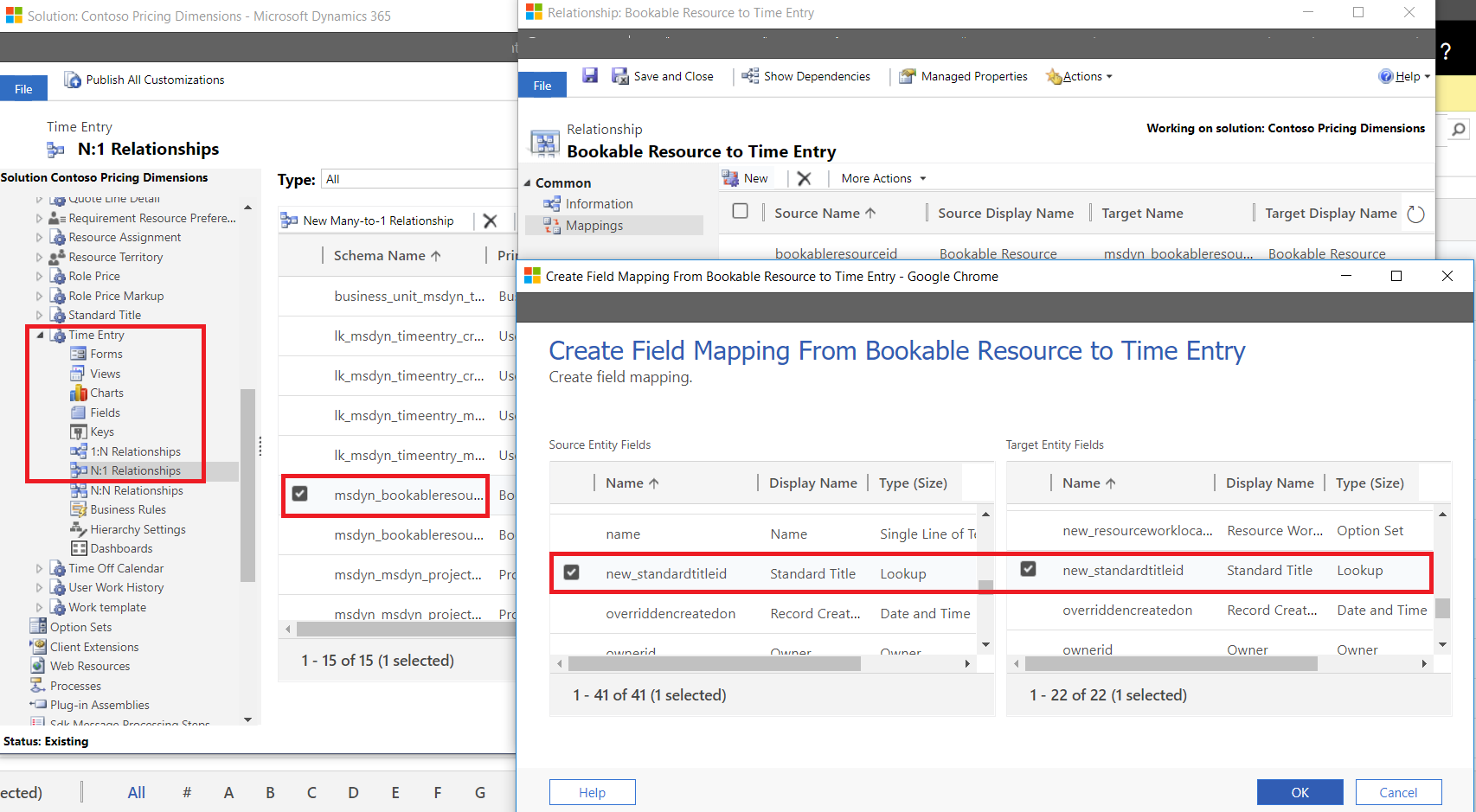 Setup field mappings to allow defaulting of Standard Title from Bookable Resource to Time Entry.