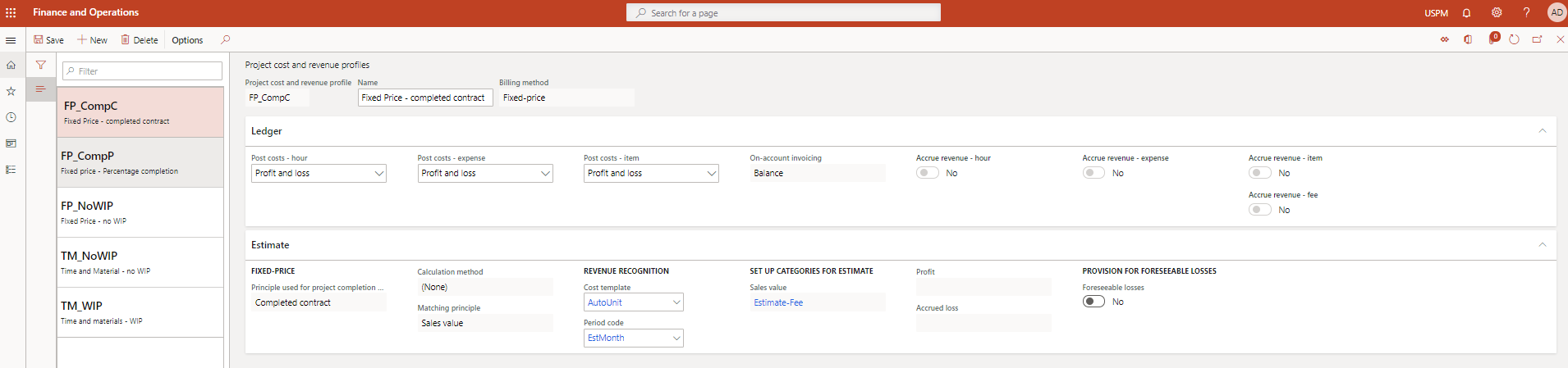 Cost and revenue profile: Fixed price - completed contract.