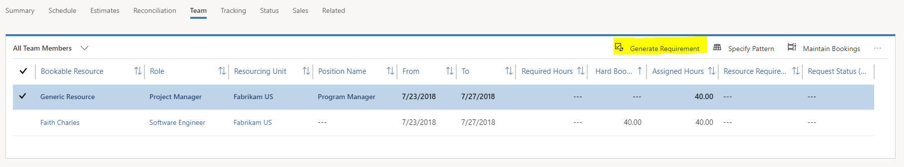 Generate Requirement command.