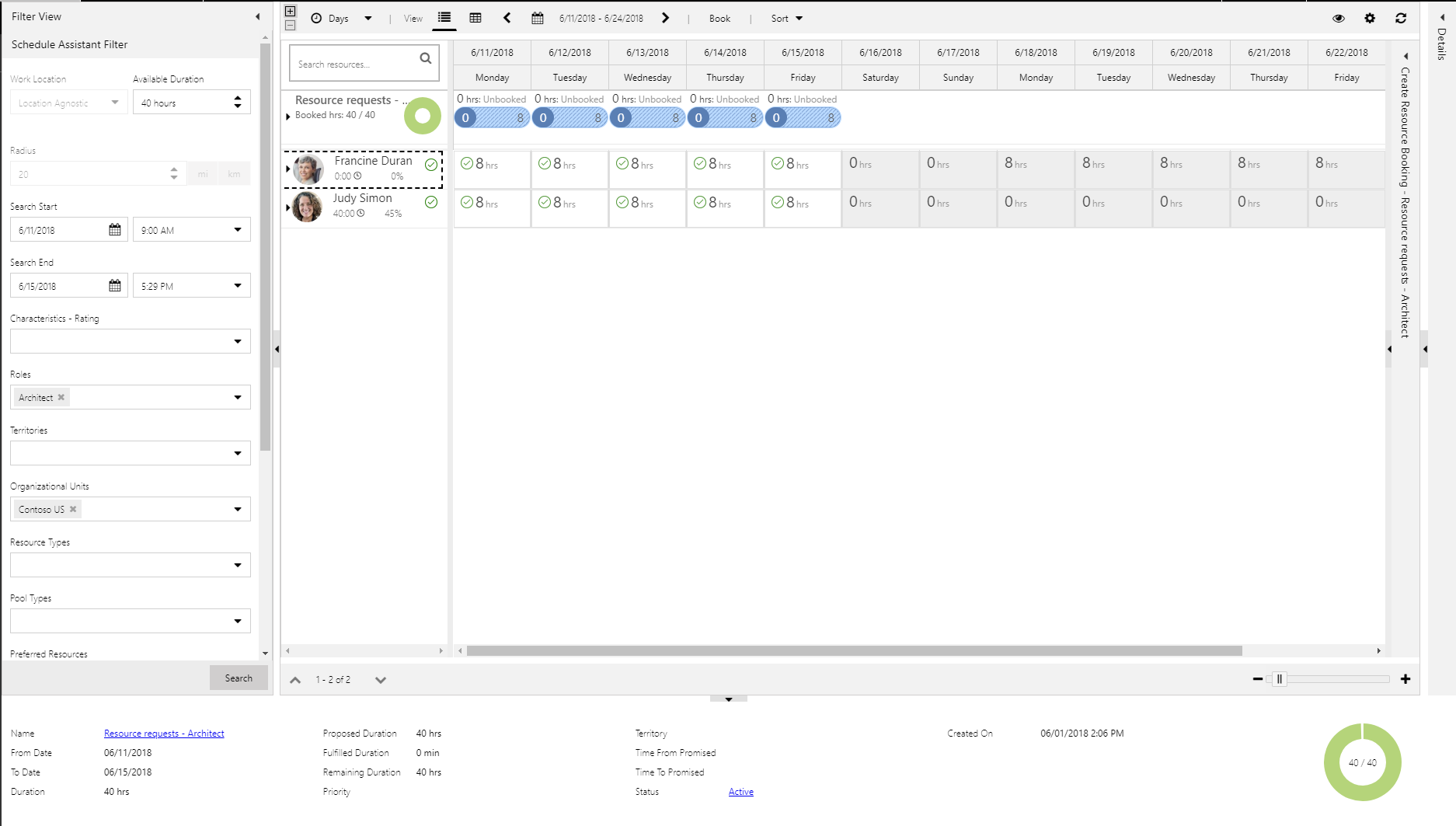 Status indicators for proposed booking on the Schedule Assistant page.