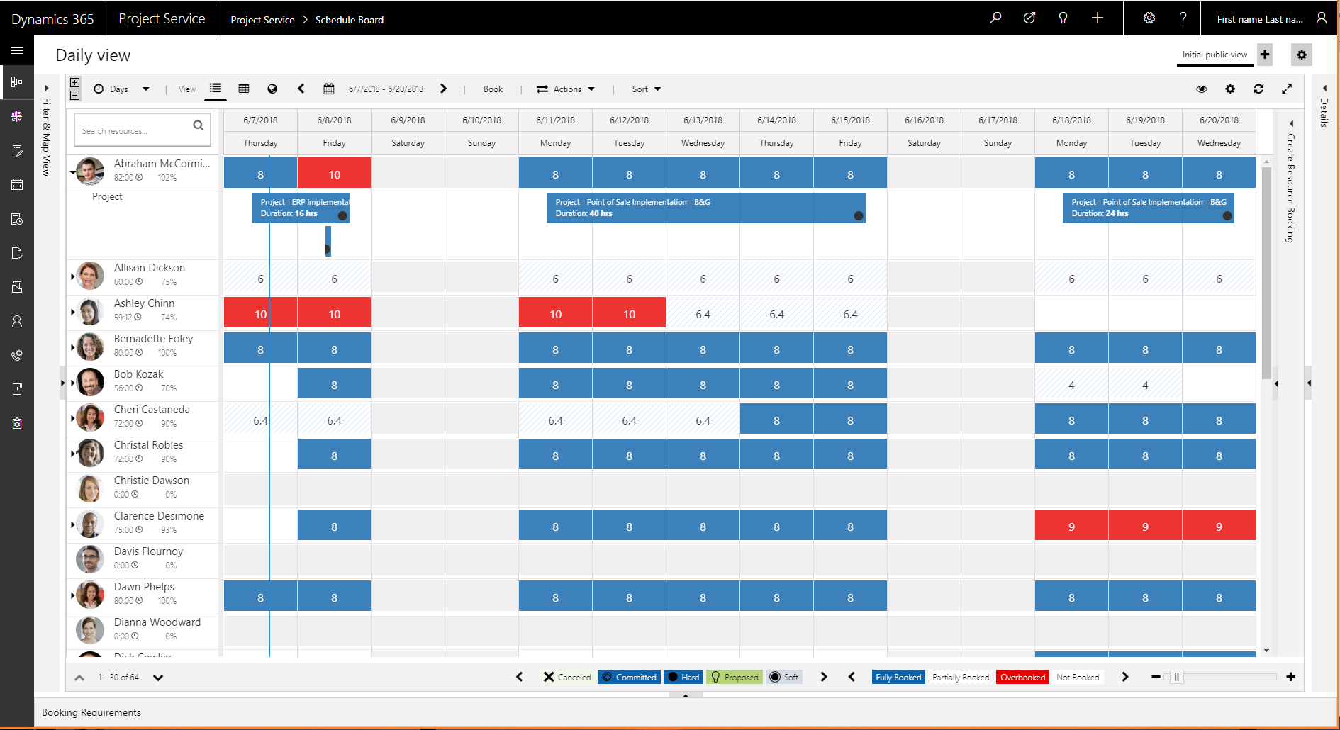 Bookable resource expanded on the Schedule Board.