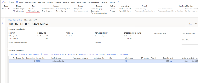 Withholding tax calculation during invoicing