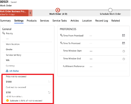 Work Order not-to-exceed form