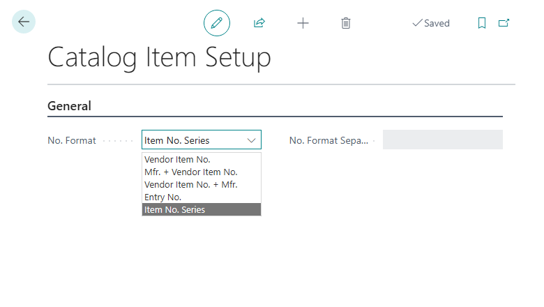 Catalog Item Setup page