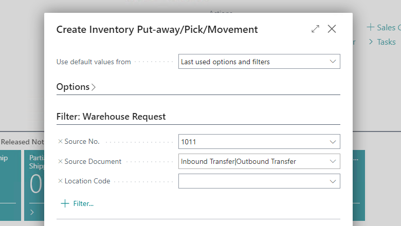 Create Inventory Put-away/Pick - Location filter