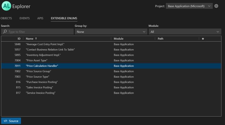 Overview of all enums controlling interface implementations in the selected app scope