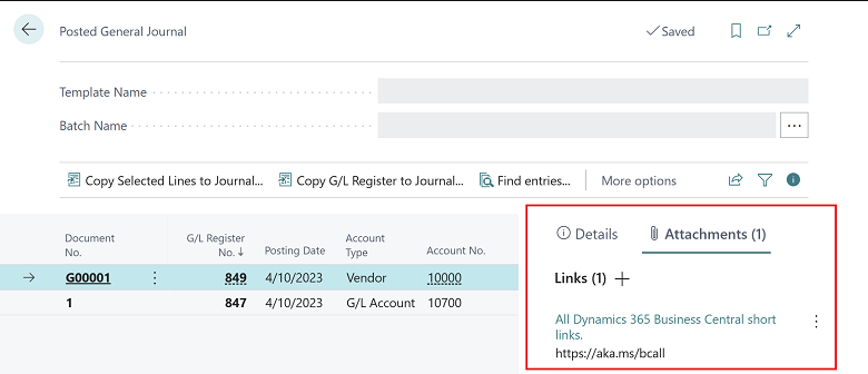 Shows copied links in Posted General Journals page.