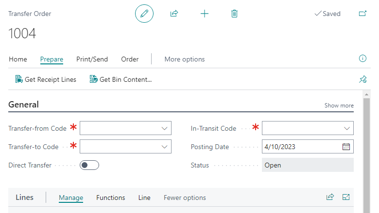 Mandatory fields in transfer order