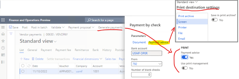 Screenshot with an example of dialog for electronic reporting destinations.