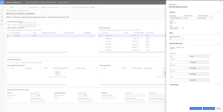 Generate payment journal