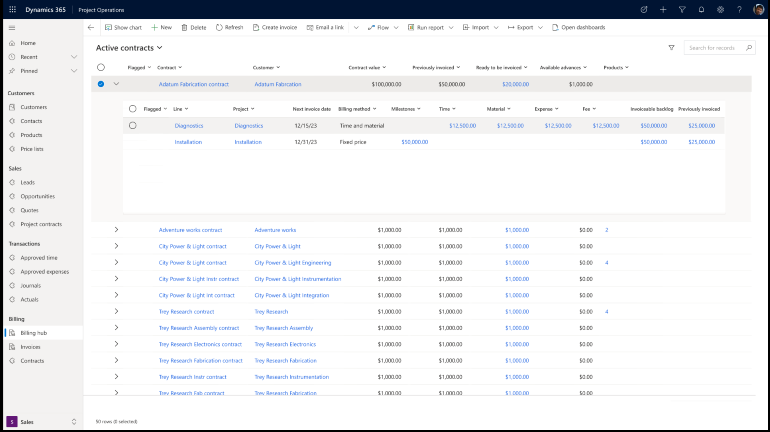 Screenshot of Billing hub.