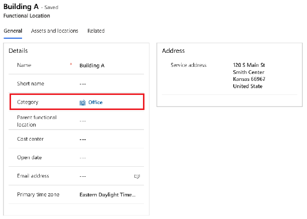 Functional location form with new categories field.