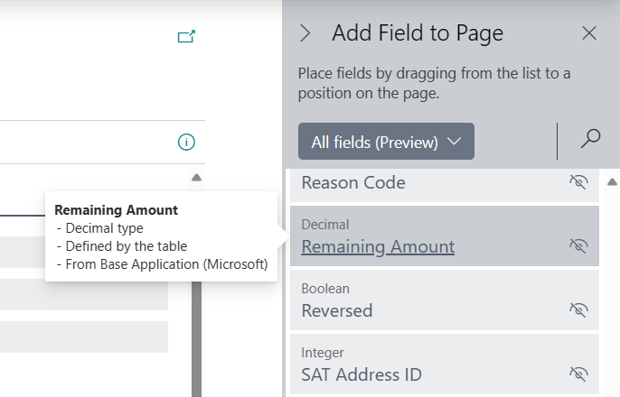 Finding the right field in the Add field pane.