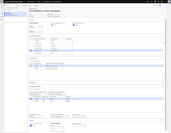 Consolidation templates