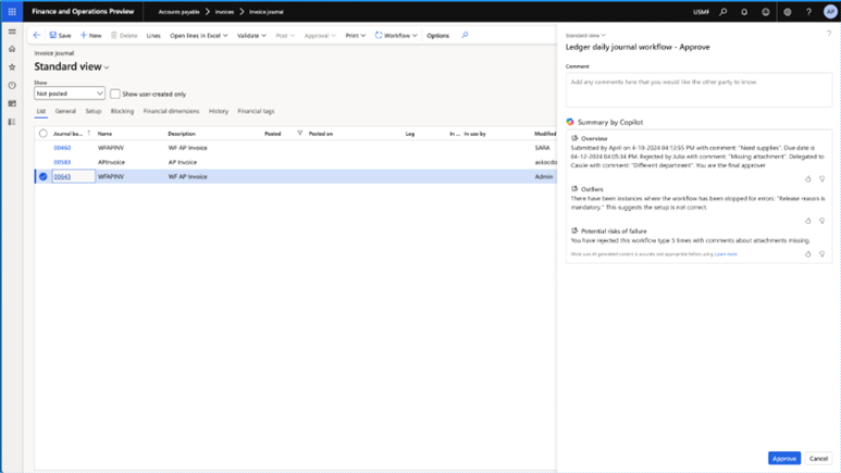 Workflow approval with copilot summarization