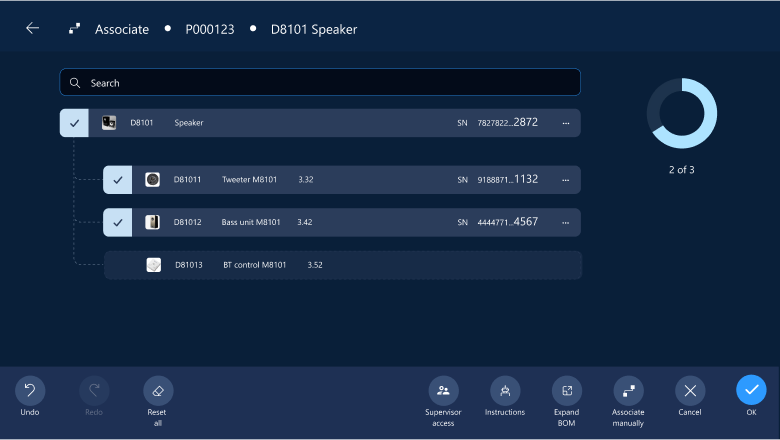 User interface for register serial and batch numbers for the As-Built-BOM