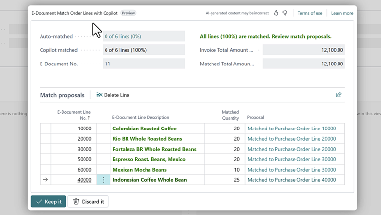 E-documents matching with Copilot