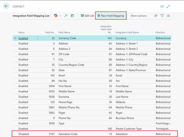 Shows new field mapping action on Integration Field Mappings page.