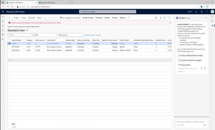 Copilot to correct receipt matching errors