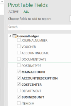 Financial analytical reporting fields