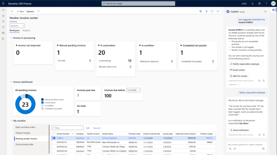 Vendor invoice center with copilot