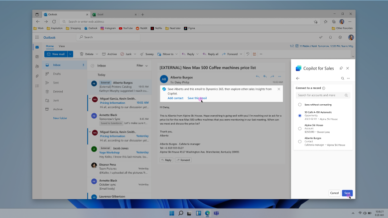 Complete quick CRM actions through actionable message banners in Outlook