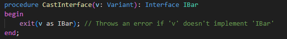 Example of casting a variant to a specific interface.