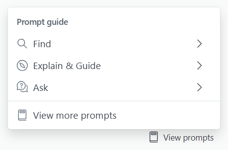 The prompt guides menu, displaying example prompts grouped by their purpose.