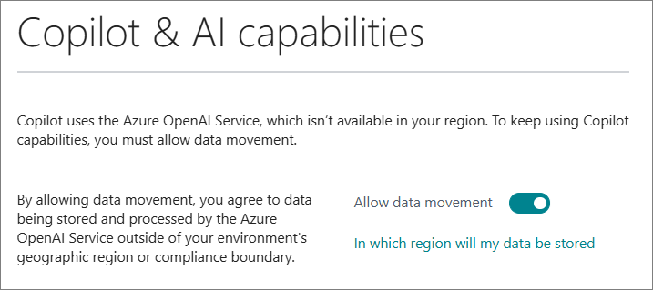 A screen snippet of the administrative function where admins toggle data movement across geos.