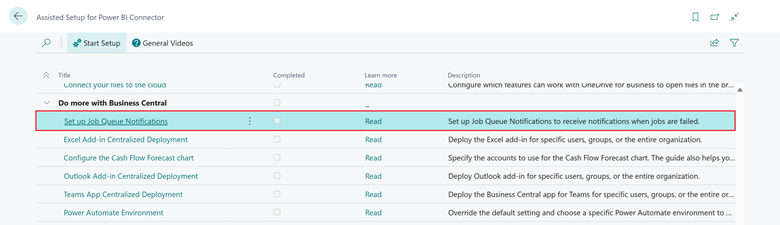 Shows new Set up Job Queue Notifications assisted setup guide.