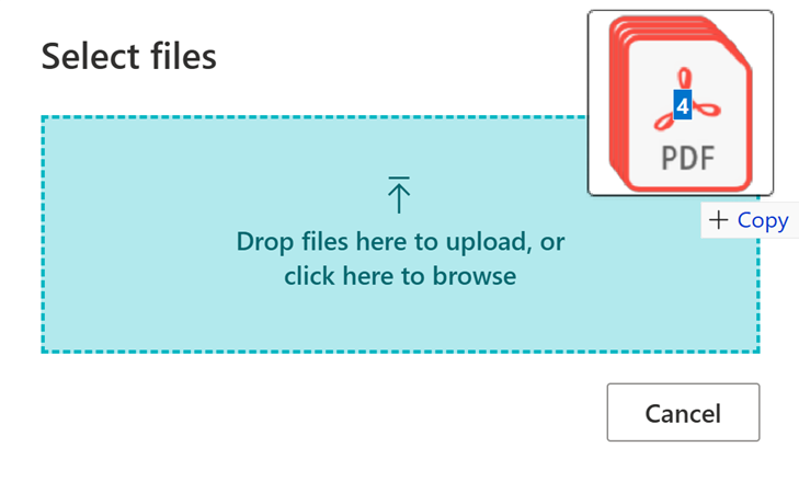 Shows file upload dialog that now accepts multiple files at once.