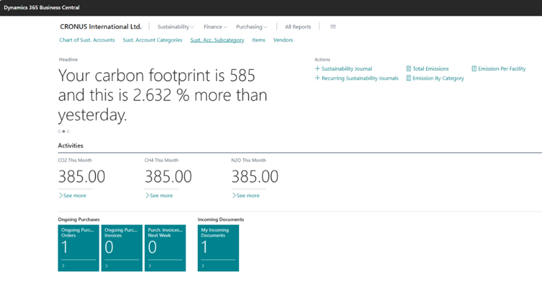 Screenshot showing carbon footprint numbers