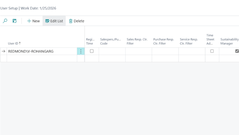 Setting up a user as sustainability manager