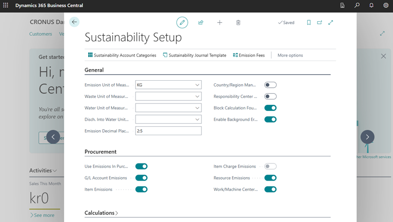 Setting up default sustainability values per type