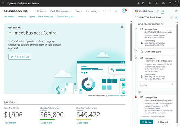 Shows the task timeline view of Sales Order Agent