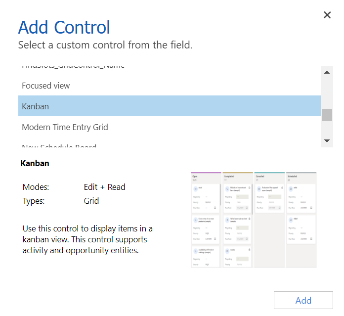 Screenshot of Add Control dialog box.