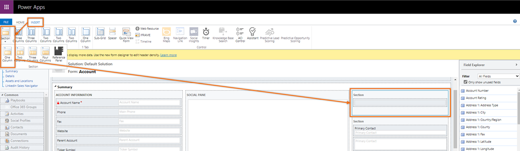 Add a section with column to the form.