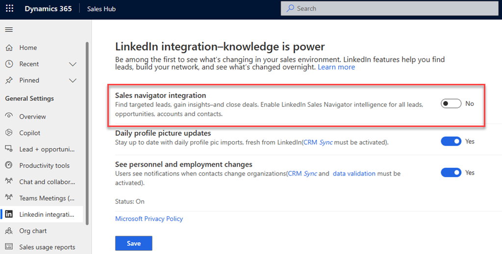 Screenshot of disabling LinkedIn Sales Navigator.